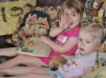 grandchildren with Dochlaggie pomeranian puppies